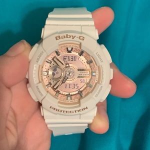 white and rose gold baby g shock watch